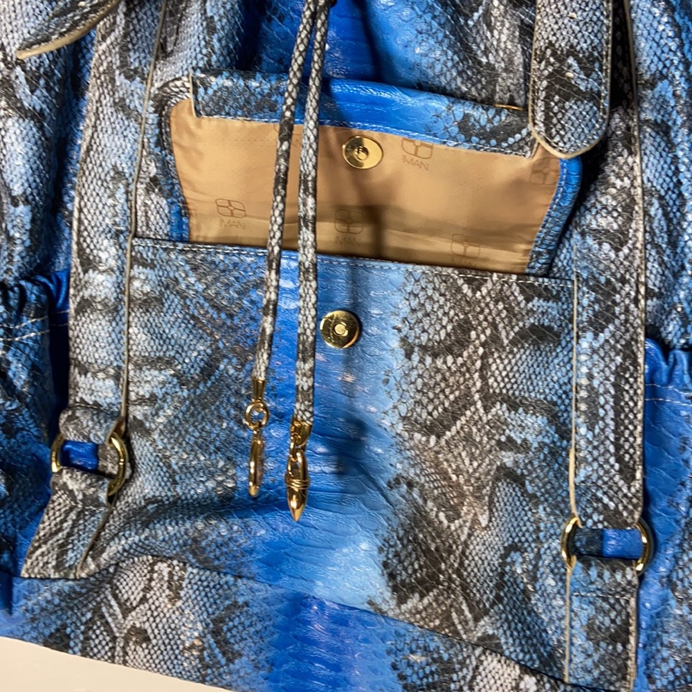 Oman Blue Snakeskin Large Tote Double Handles - Picture 2 of 9